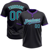 Custom Black Purple Pinstripe Teal-White Two-Button Unisex Softball Jersey