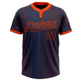 Custom Navy Orange Pinstripe Orange Two-Button Unisex Softball Jersey