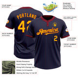 Custom Navy Crimson Pinstripe Gold Two-Button Unisex Softball Jersey