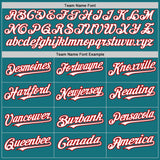 Custom Teal Red Pinstripe White Two-Button Unisex Softball Jersey