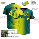 Custom Teal Neon Yellow-Black Gradient Fashion Two-Button Unisex Softball Jersey