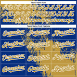 Custom Old Gold Royal-White 3D Pattern Abstract Brush Stroke Two-Button Unisex Softball Jersey