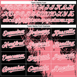 Custom Medium Pink Black-White 3D Pattern Abstract Brush Stroke Two-Button Unisex Softball Jersey