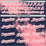 Custom Medium Pink Navy-White 3D Pattern Abstract Brush Stroke Two-Button Unisex Softball Jersey