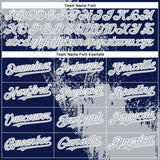 Custom Gray Navy-White 3D Pattern Abstract Brush Stroke Two-Button Unisex Softball Jersey