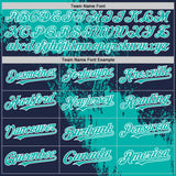 Custom Aqua Navy-White 3D Pattern Abstract Brush Stroke Two-Button Unisex Softball Jersey
