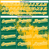 Custom Gold Kelly Green-White 3D Pattern Abstract Brush Stroke Two-Button Unisex Softball Jersey