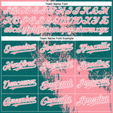 Custom Medium Pink Teal-White 3D Pattern Abstract Brush Stroke Two-Button Unisex Softball Jersey