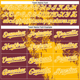 Custom Gold Burgundy-White 3D Pattern Abstract Brush Stroke Two-Button Unisex Softball Jersey