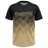 Custom Black Vegas Gold 3D Gradient Square Shape Two-Button Unisex Softball Jersey