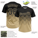 Custom Black Vegas Gold 3D Gradient Square Shape Two-Button Unisex Softball Jersey
