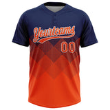 Custom Navy Orange-White 3D Gradient Square Shape Two-Button Unisex Softball Jersey