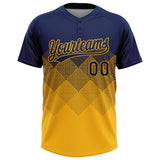 Custom Navy Gold 3D Gradient Square Shape Two-Button Unisex Softball Jersey