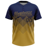 Custom Navy Old Gold 3D Gradient Square Shape Two-Button Unisex Softball Jersey