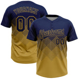 Custom Navy Old Gold 3D Gradient Square Shape Two-Button Unisex Softball Jersey