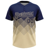 Custom Navy Cream 3D Gradient Square Shape Two-Button Unisex Softball Jersey