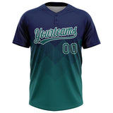 Custom Navy Teal-White 3D Gradient Square Shape Two-Button Unisex Softball Jersey