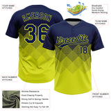 Custom Navy Neon Yellow 3D Gradient Square Shape Two-Button Unisex Softball Jersey