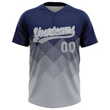 Custom Navy Gray-White 3D Gradient Square Shape Two-Button Unisex Softball Jersey