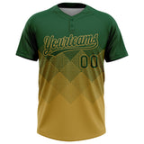 Custom Green Old Gold 3D Gradient Square Shape Two-Button Unisex Softball Jersey