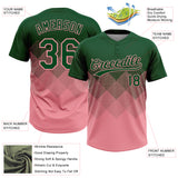 Custom Green Medium Pink 3D Gradient Square Shape Two-Button Unisex Softball Jersey
