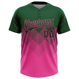 Custom Green Pink 3D Gradient Square Shape Two-Button Unisex Softball Jersey