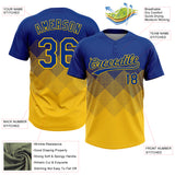 Custom Royal Yellow 3D Gradient Square Shape Two-Button Unisex Softball Jersey