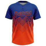 Custom Royal Orange 3D Gradient Square Shape Two-Button Unisex Softball Jersey