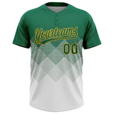Custom Kelly Green White-Gold 3D Gradient Square Shape Two-Button Unisex Softball Jersey