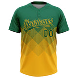Custom Kelly Green Gold 3D Gradient Square Shape Two-Button Unisex Softball Jersey