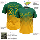 Custom Kelly Green Gold 3D Gradient Square Shape Two-Button Unisex Softball Jersey