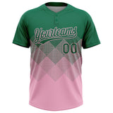 Custom Kelly Green Light Pink 3D Gradient Square Shape Two-Button Unisex Softball Jersey