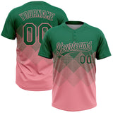 Custom Kelly Green Medium Pink 3D Gradient Square Shape Two-Button Unisex Softball Jersey