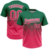 Custom Kelly Green Neon Pink-White 3D Gradient Square Shape Two-Button Unisex Softball Jersey