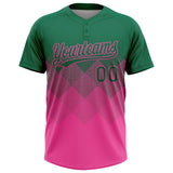 Custom Kelly Green Pink 3D Gradient Square Shape Two-Button Unisex Softball Jersey
