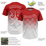 Custom Red White 3D Gradient Square Shape Two-Button Unisex Softball Jersey