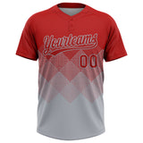 Custom Red Gray 3D Gradient Square Shape Two-Button Unisex Softball Jersey