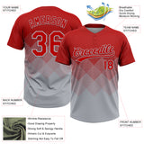 Custom Red Gray 3D Gradient Square Shape Two-Button Unisex Softball Jersey