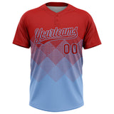 Custom Red Light Blue 3D Gradient Square Shape Two-Button Unisex Softball Jersey