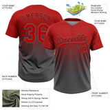 Custom Red Steel Gray 3D Gradient Square Shape Two-Button Unisex Softball Jersey