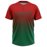 Custom Red Kelly Green 3D Gradient Square Shape Two-Button Unisex Softball Jersey
