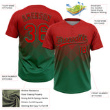 Custom Red Kelly Green 3D Gradient Square Shape Two-Button Unisex Softball Jersey