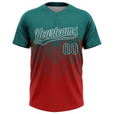 Custom Teal Red-White 3D Gradient Square Shape Two-Button Unisex Softball Jersey