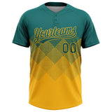 Custom Teal Gold 3D Gradient Square Shape Two-Button Unisex Softball Jersey
