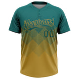 Custom Teal Old Gold 3D Gradient Square Shape Two-Button Unisex Softball Jersey