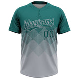 Custom Teal Gray 3D Gradient Square Shape Two-Button Unisex Softball Jersey