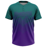 Custom Teal Purple 3D Gradient Square Shape Two-Button Unisex Softball Jersey