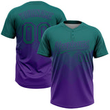 Custom Teal Purple 3D Gradient Square Shape Two-Button Unisex Softball Jersey