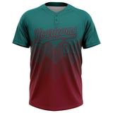 Custom Teal Crimson 3D Gradient Square Shape Two-Button Unisex Softball Jersey