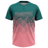 Custom Teal Medium Pink 3D Gradient Square Shape Two-Button Unisex Softball Jersey